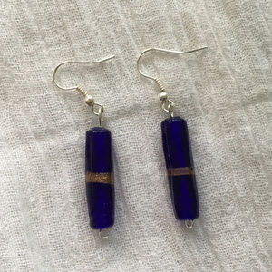 Dark blue Czech glass dangle earrings